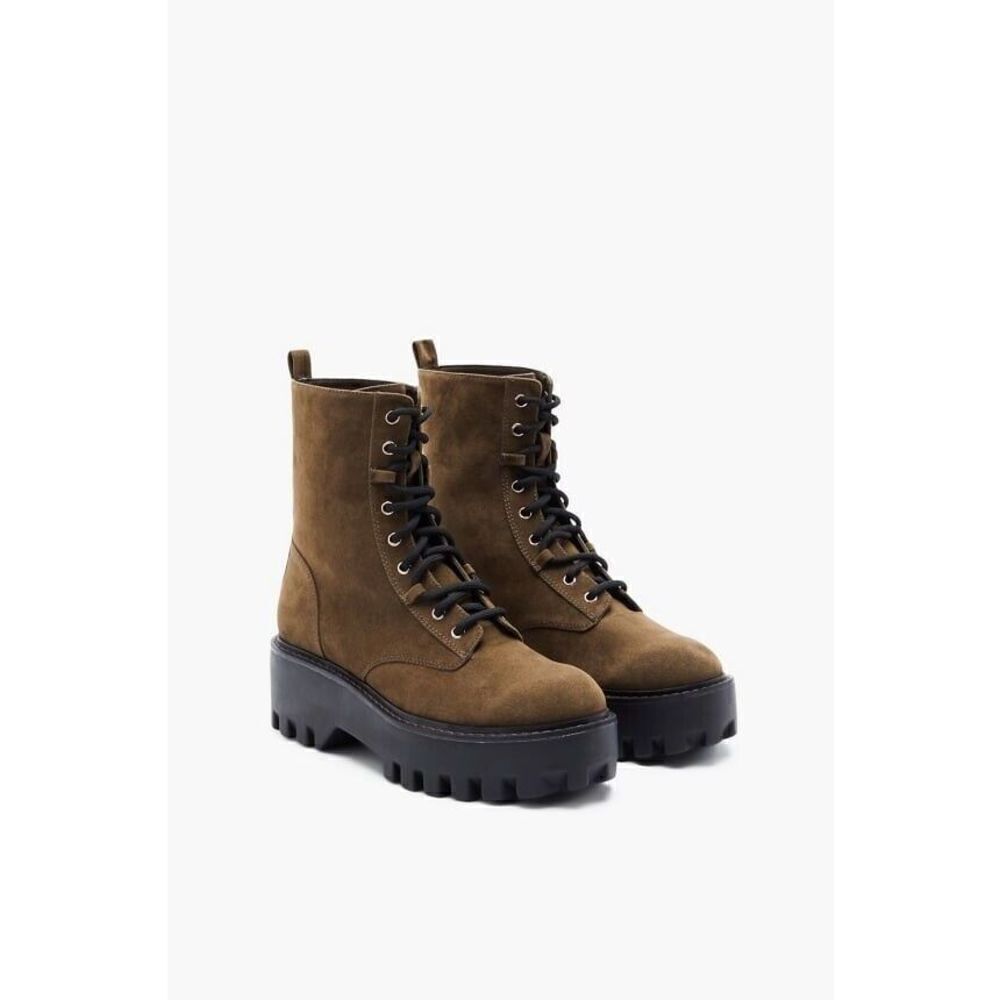 Just Fab Eletra Cubb Brown Lace Up Combat Boot Faux Suede Women’s Sz 7 New
